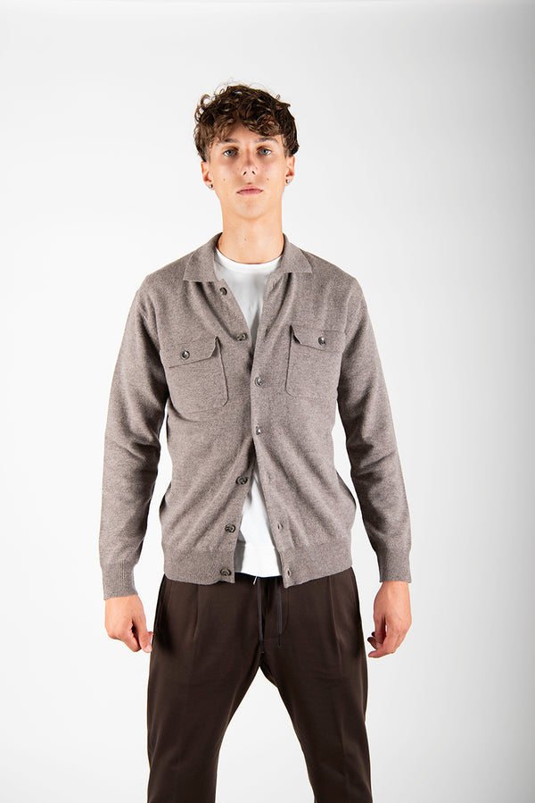 maglia CARDIGAN POLO tortora