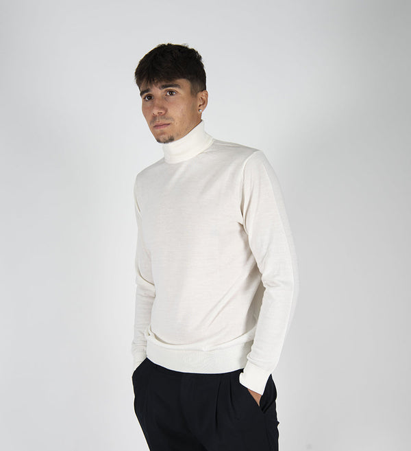 maglia collo alto FINEZZA panna