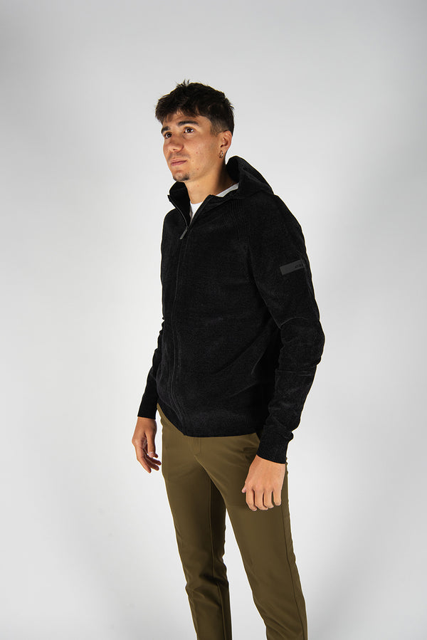 maglia VELVET HOOD ZIP nero