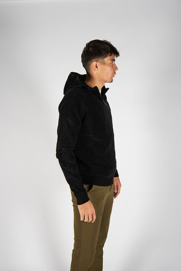 maglia VELVET HOOD ZIP nero