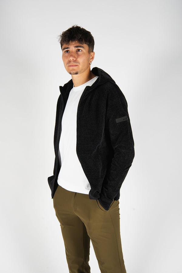 maglia VELVET HOOD ZIP nero
